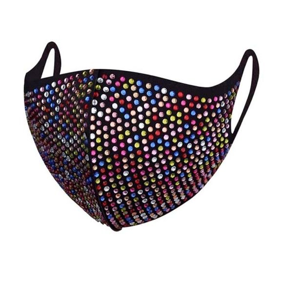 2 Face Masks Multi-Color Rhinestone Adult - Picture 2 of 6